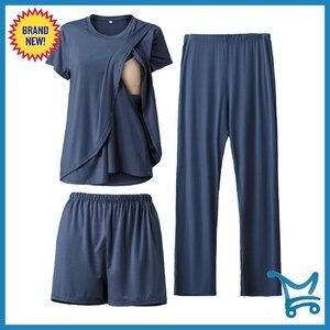 Soft Nursing Pajamas Set 3-Piece Maternity Postpartum Sleepwear